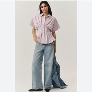 The Tobie Short-Sleeve Pleated Blouse by Exquise from Anthropologie